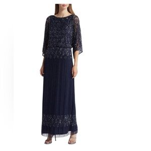 PISARRO NIGHTS Elegant Navy Blue Evening Gown